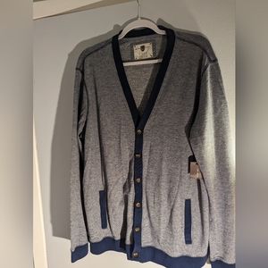 Men's Gray and Blue Cardigan Sweater